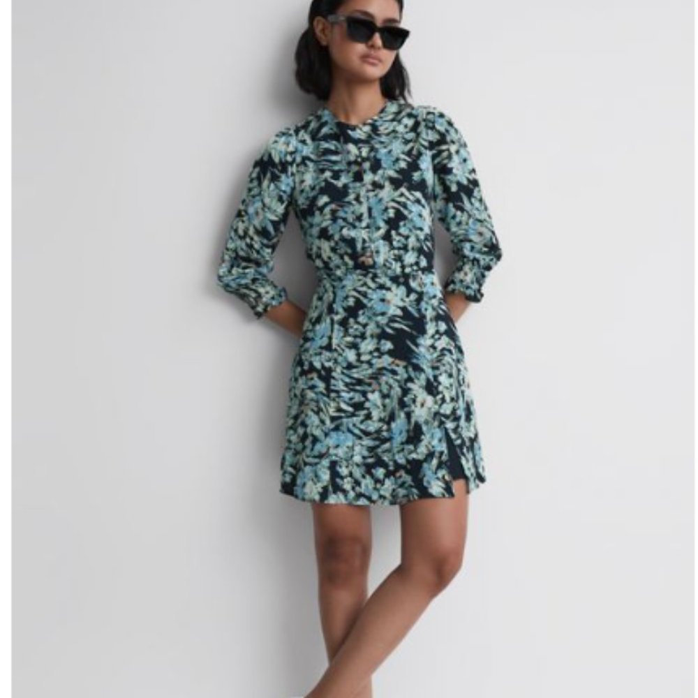 REISS ANNIE FLORAL PRINT NAVY/BLUE MINI DRESS sz 2